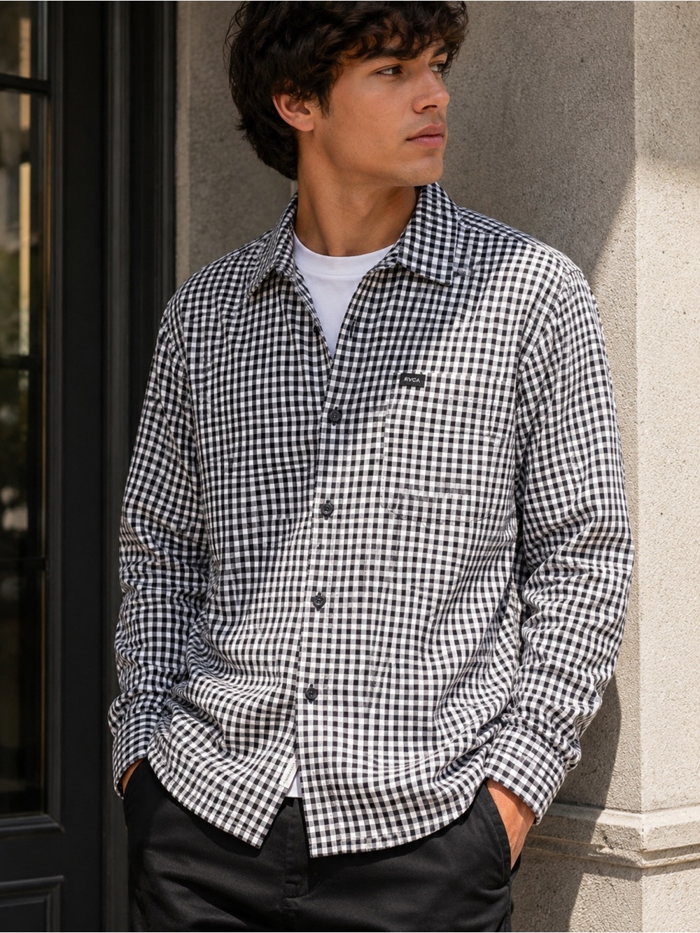 RVCA Beat Check Aloe Green Gingham Easy Fit Shirt Medium NWT